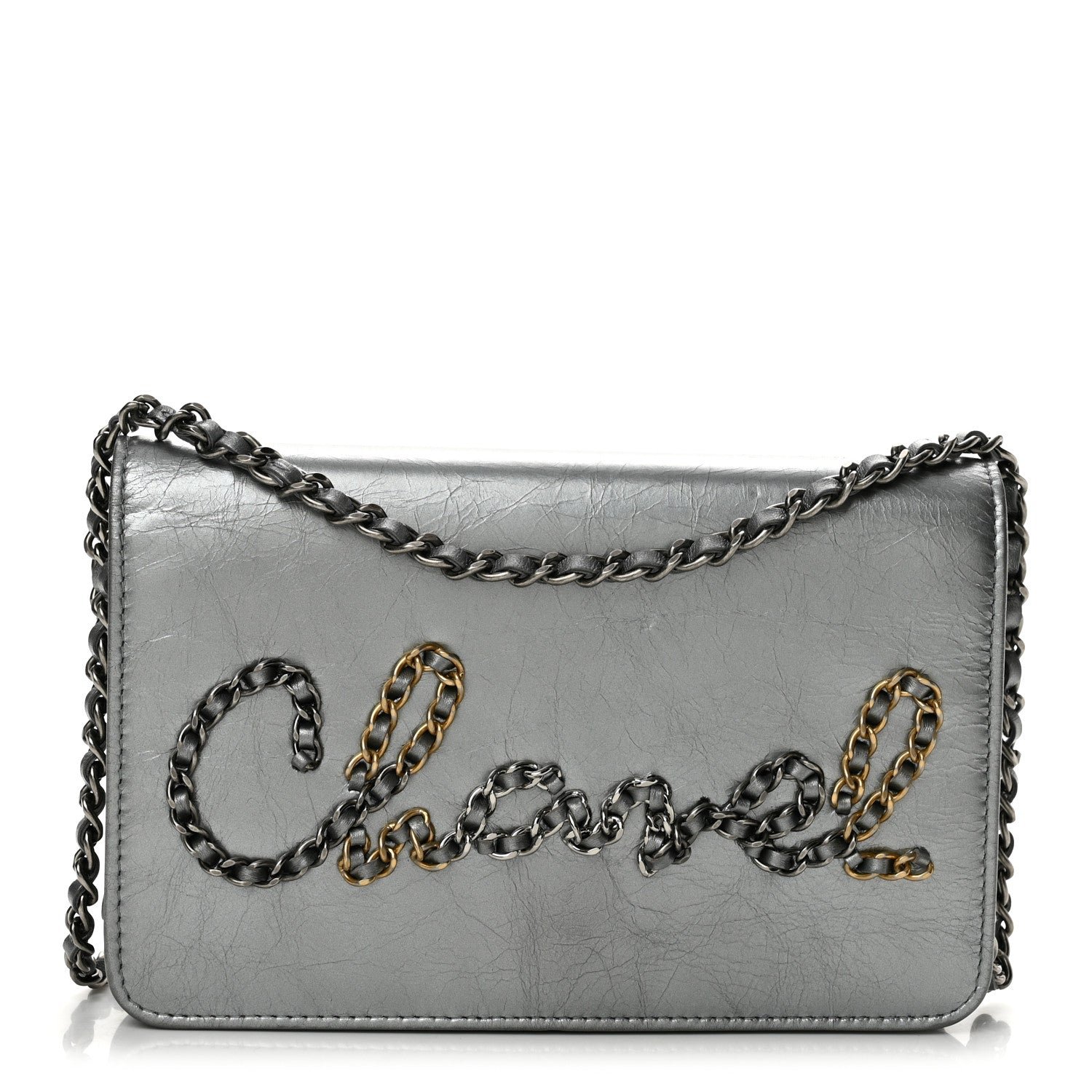 Chanel Calfskin Chain 20s Signe Wallet on Chain WOC Grey