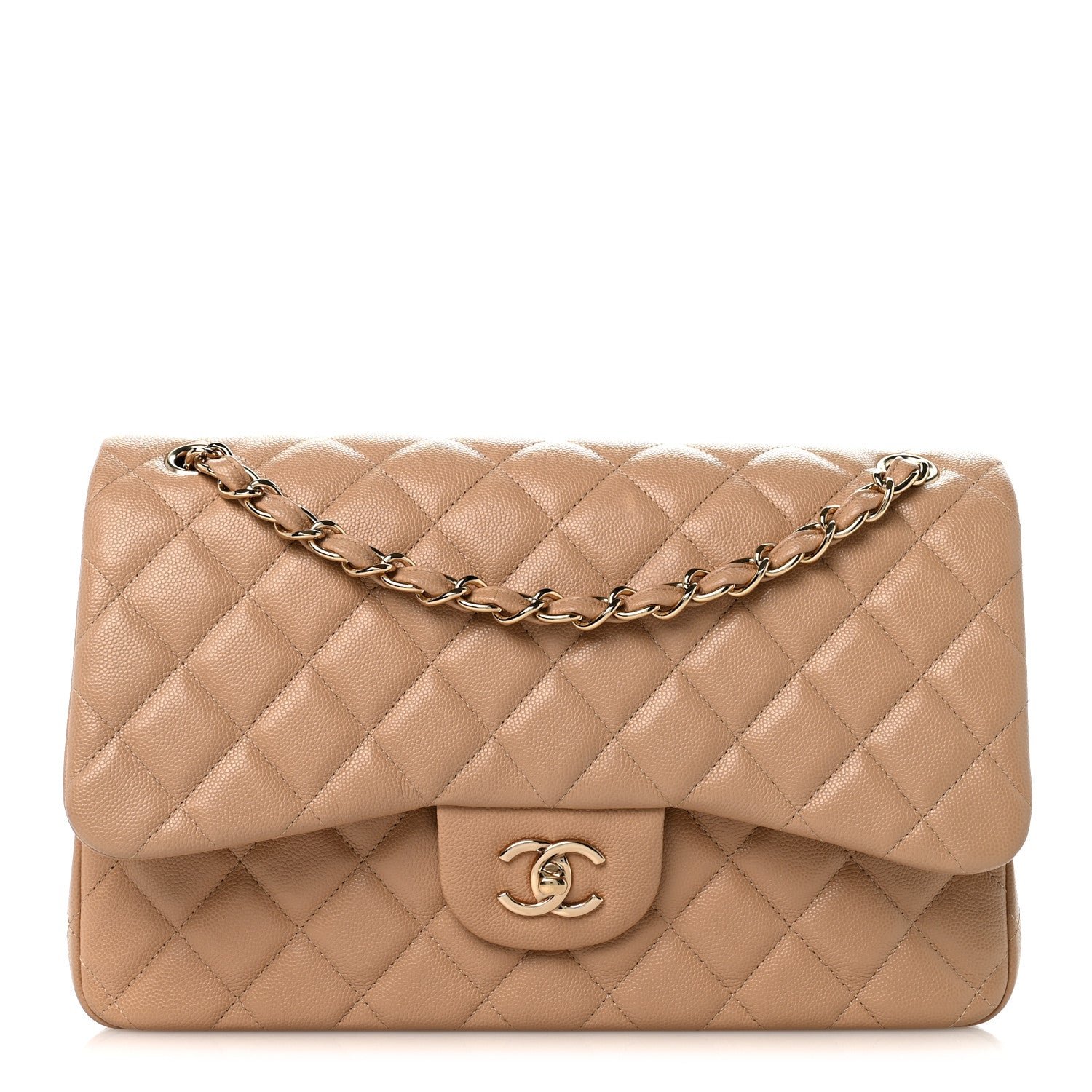 Chanel Caviar Quilted Jumbo Double Flap Beige Clair
