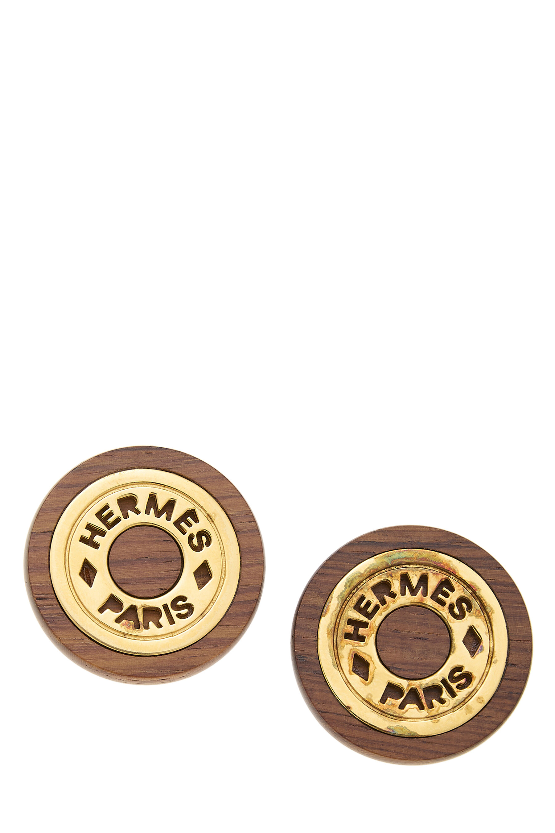 Hermes Gold Plated Wood Clou de Selle Earrings