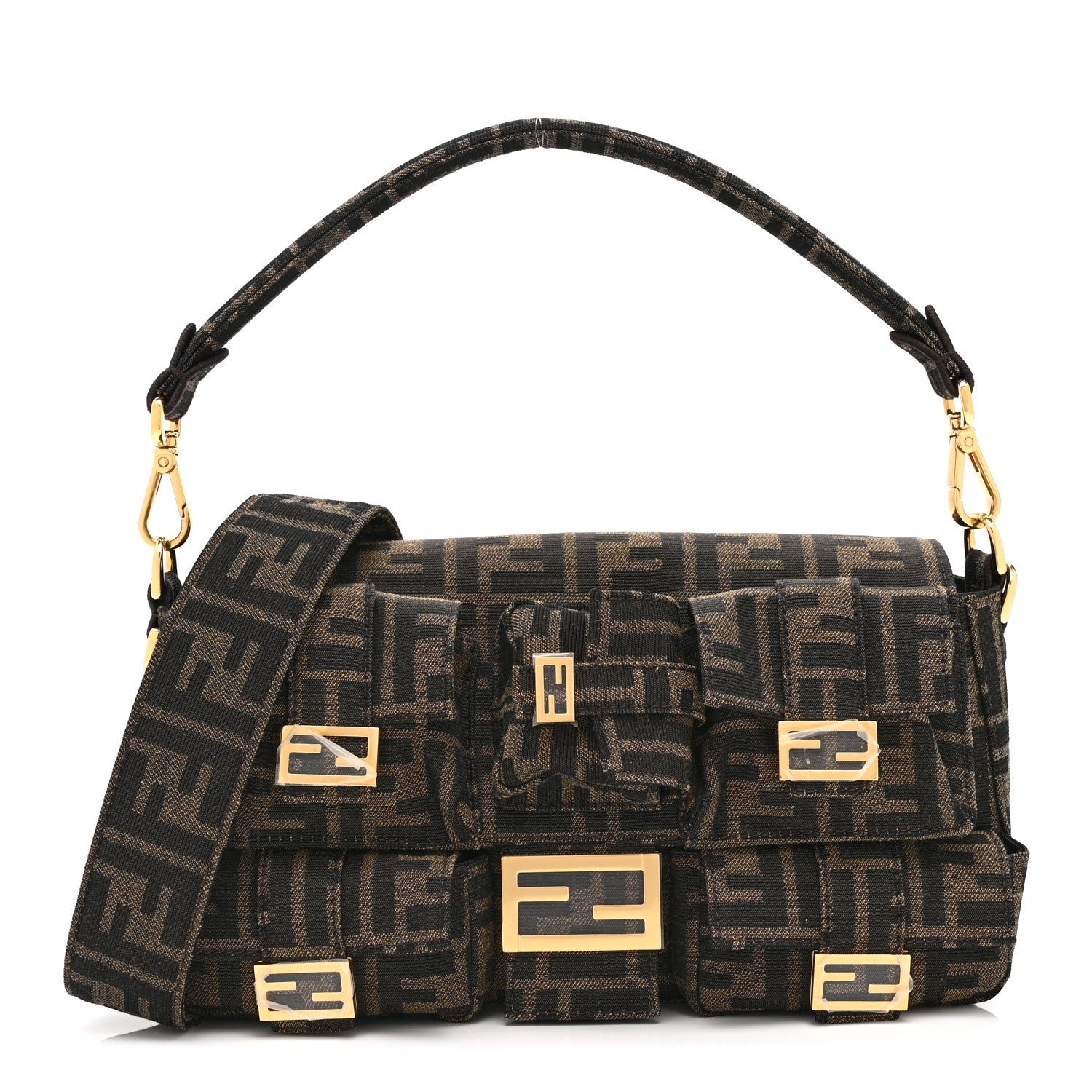 Fendi Fabric Jacquard FF 1974 Multipocket Baguette Tobacco Moro