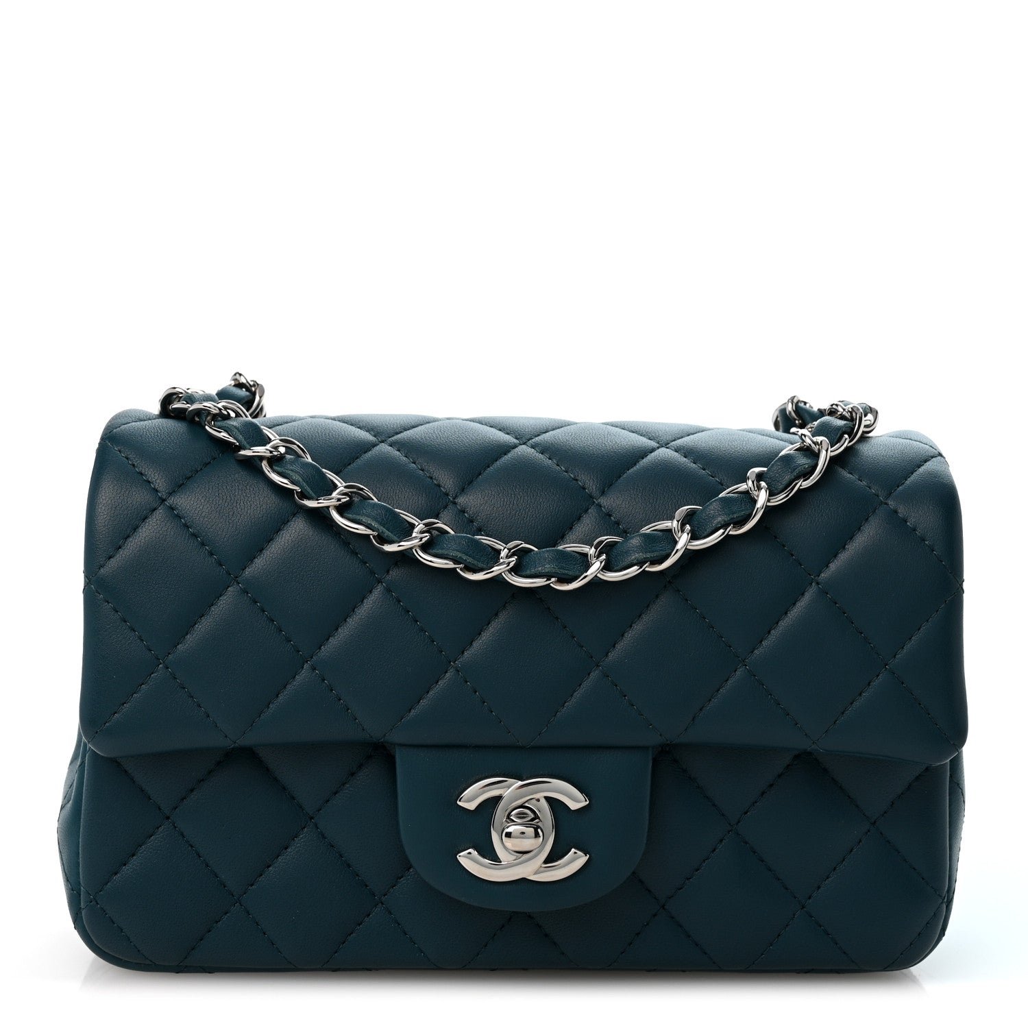 Lambskin Quilted Mini Rectangular Flap Dark Blue