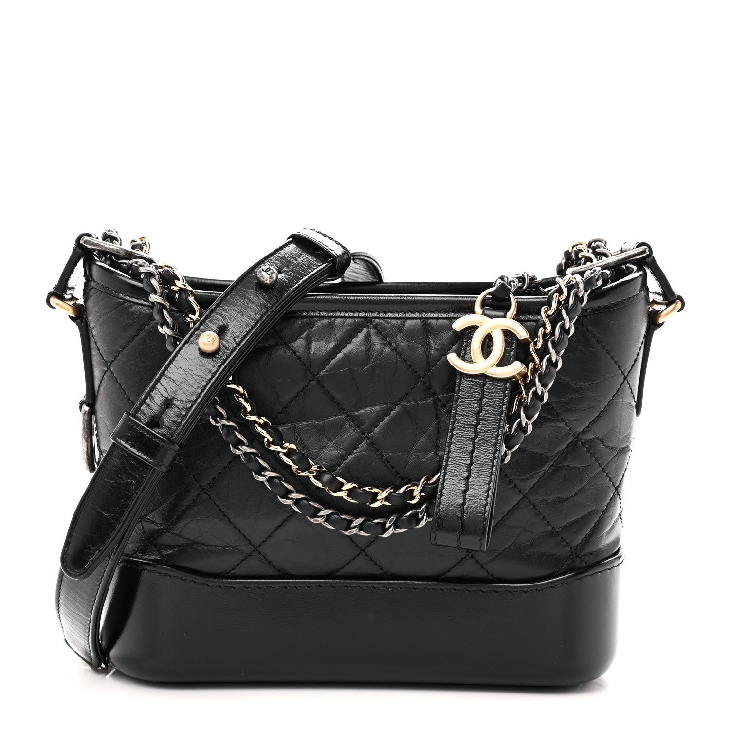 Chanel Aged Calfskin Quilted Small Gabrielle Hobo Black