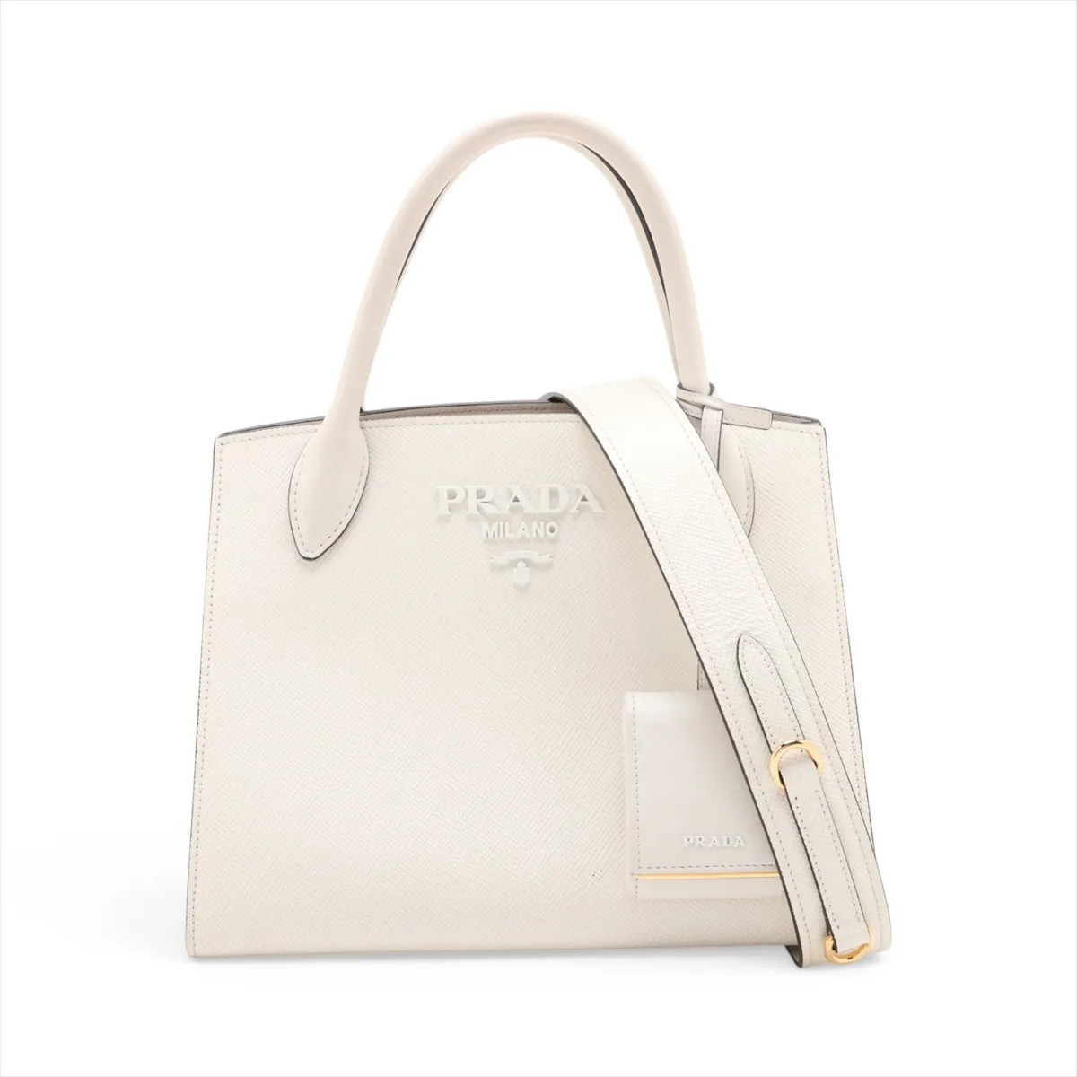 Prada Saffiano Cuir 1BA156 Leather 2 Way Handbag White