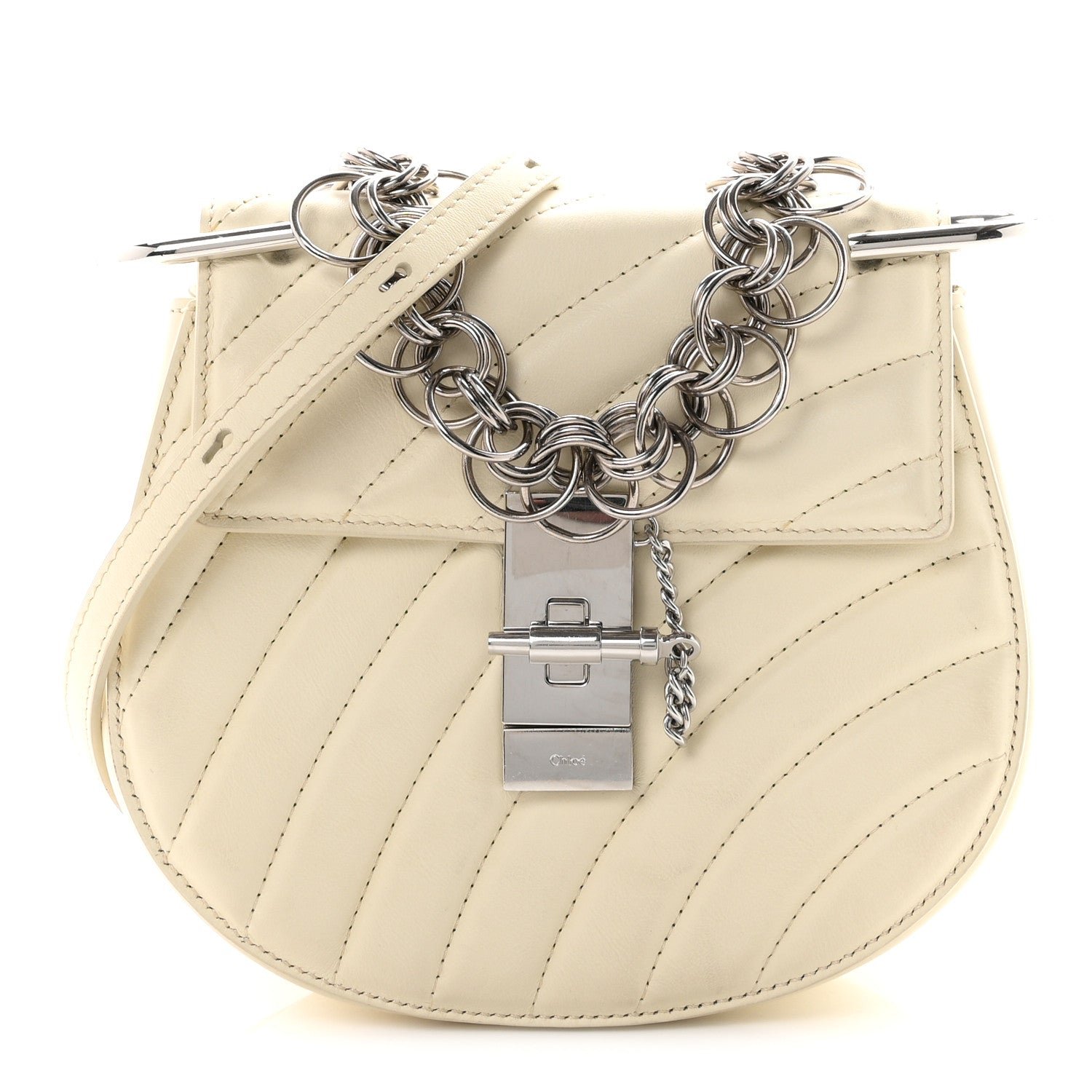 Chloe Calfskin Quilted Mini Drew Bijou Shoulder Bag  Natural White