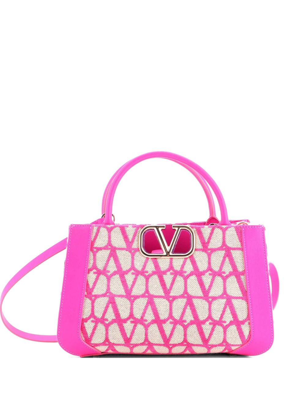 VLogo Shopper Toile Iconograph Fabric with Leather Small tote bag