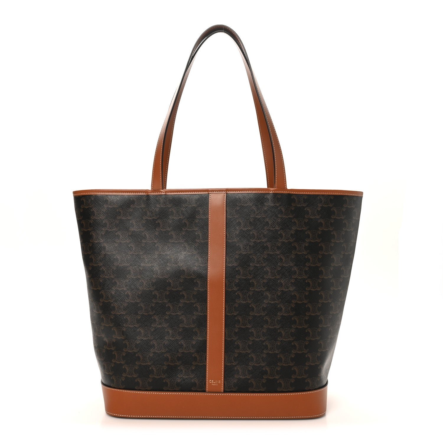 Celine Triomphe Canvas Calfskin Medium Cabas Bag Tan