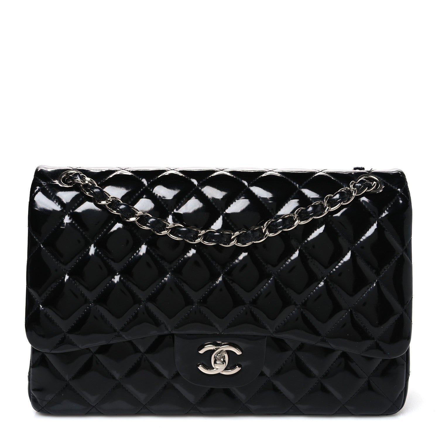 Chanel Patent Quilted Jumbo Double Flap Black