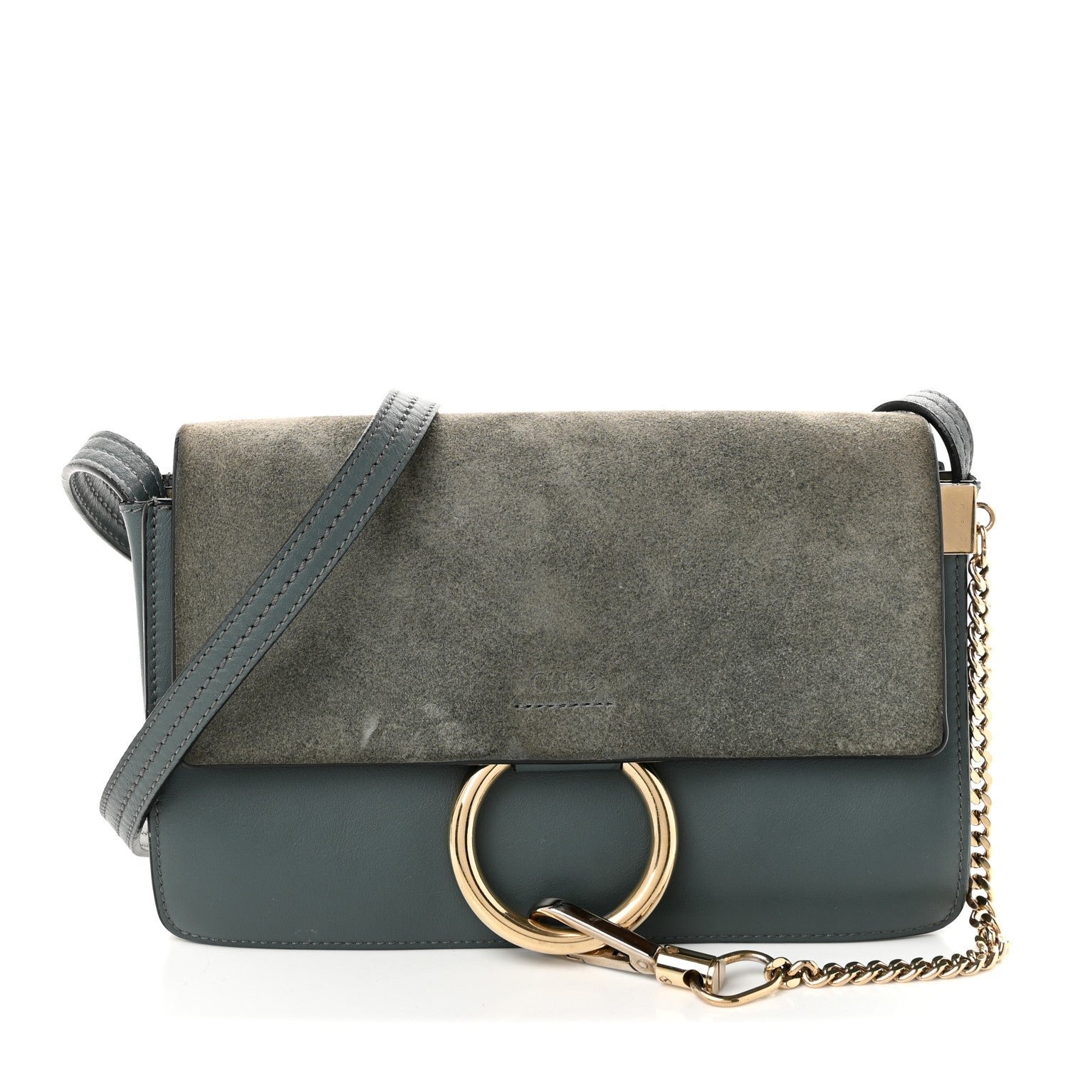 Chloe Suede Calfskin Small Faye Shoulder Bag Cloudy Blue