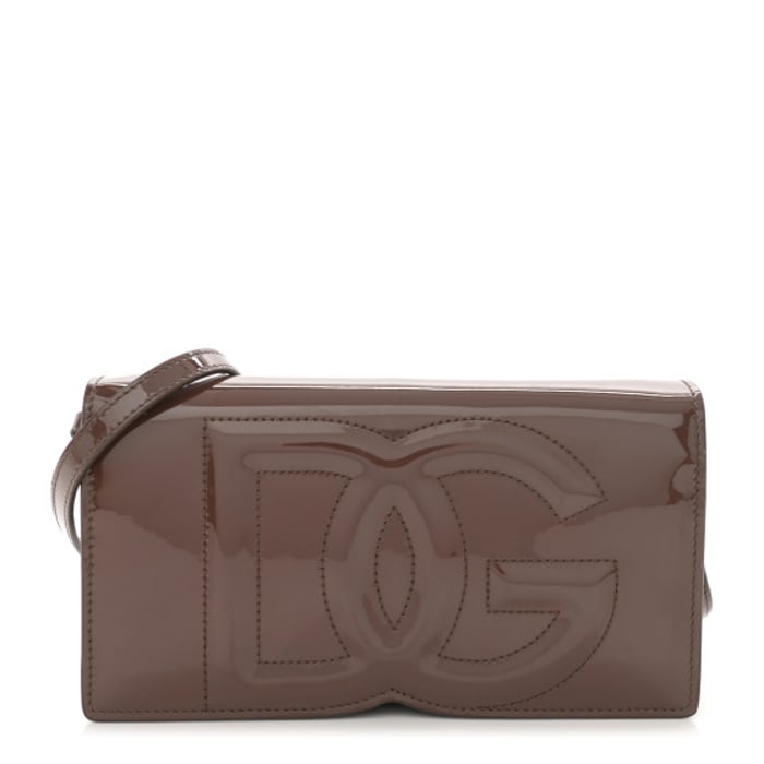 Dolce & Gabbana Patent Logo Crossbody Bag Fango Brown