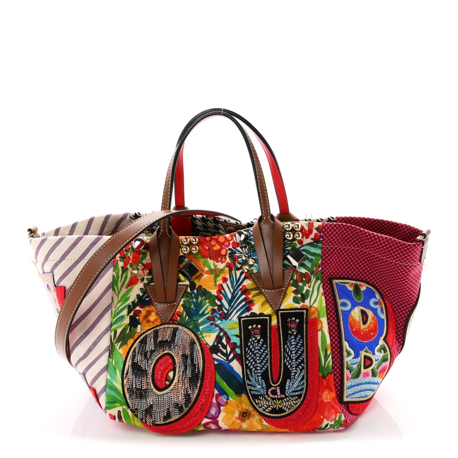 Christian Louboutin Christian Louboutin Canvas Embroidered Calfskin Caracaba Tote Multicolor