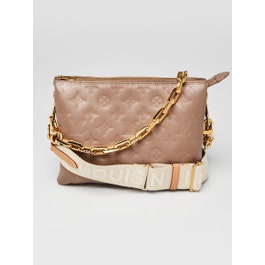 Louis Vuitton Taupe Monogram Embossed Lambskin Leather Coussin PM Bag