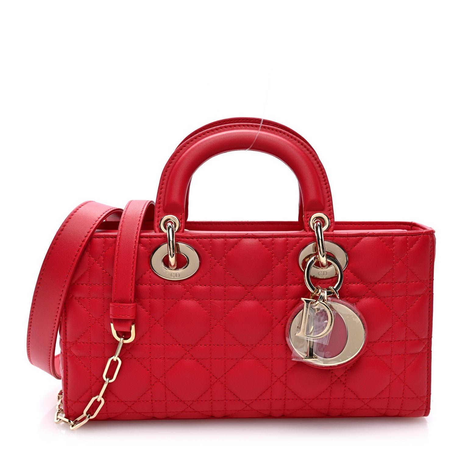 Christian Dior Lambskin Cannage Medium Lady D-Joy Flame Scarlet