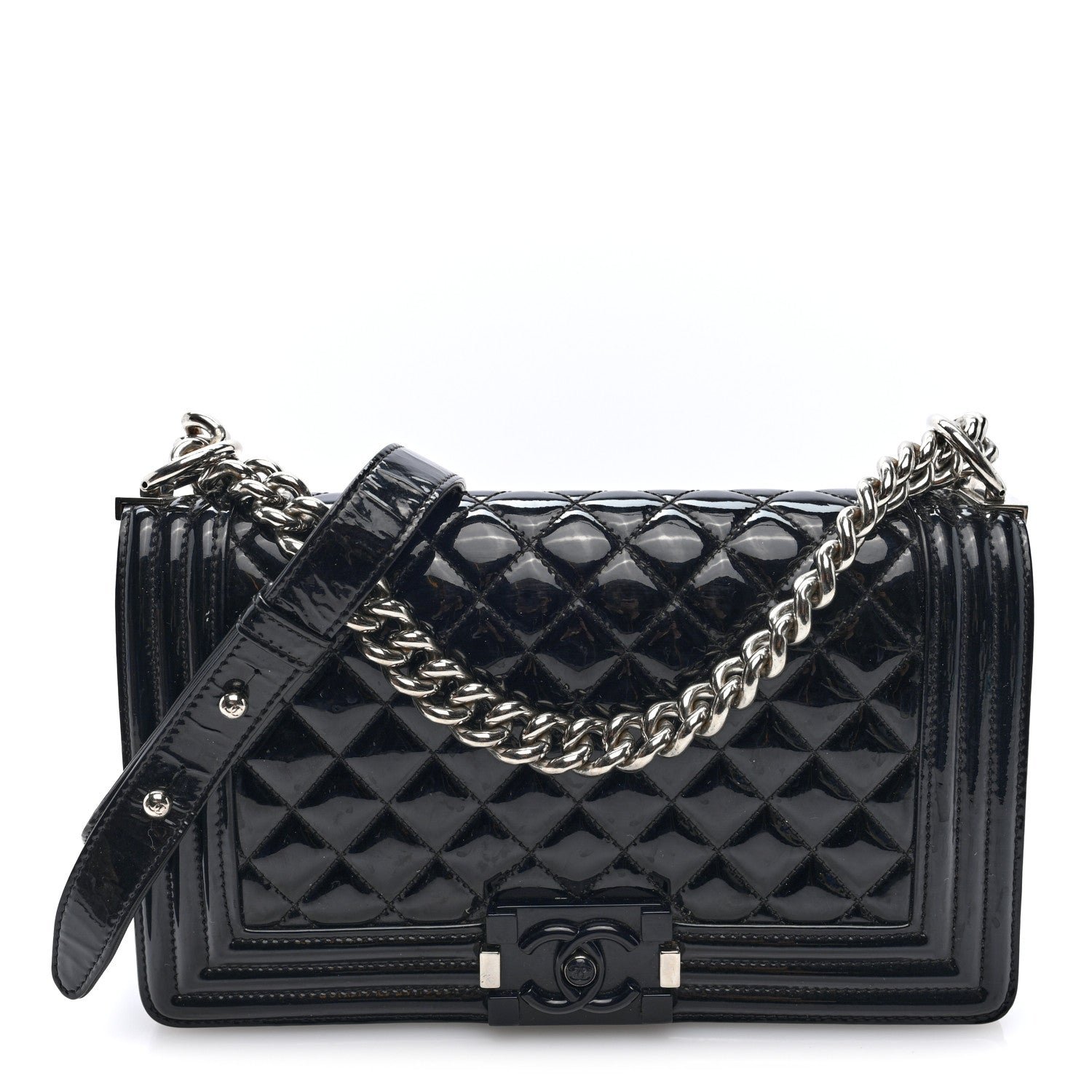 Chanel Patent Calfskin Quilted Medium Plexiglass Boy Flap Black
