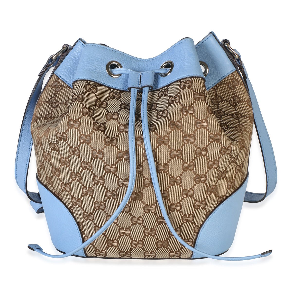 Blue Calfskin GG Monogram Canvas Bucket Bag
