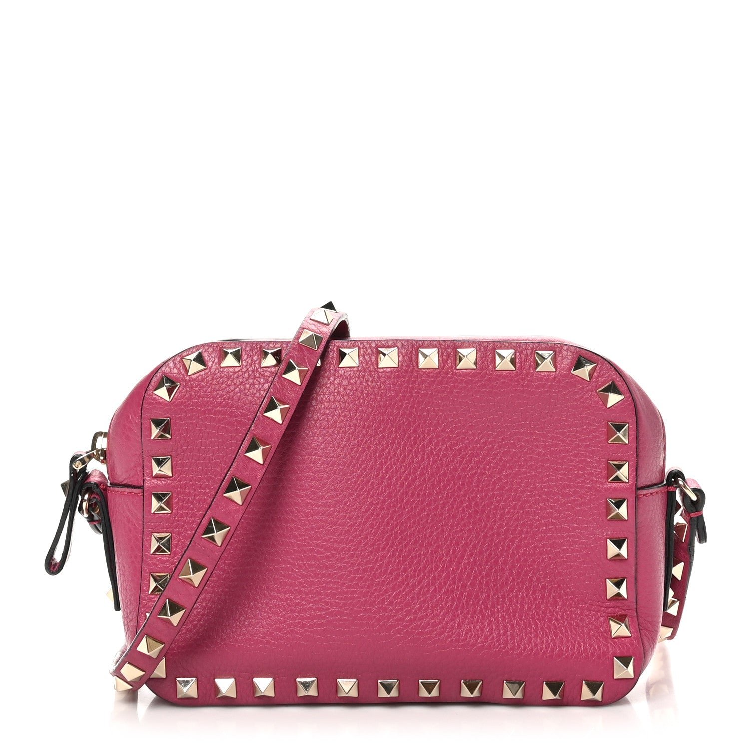 Valentino Garavani Pebbled Calfskin Rockstud Camera Crossbody Bag Raspberry