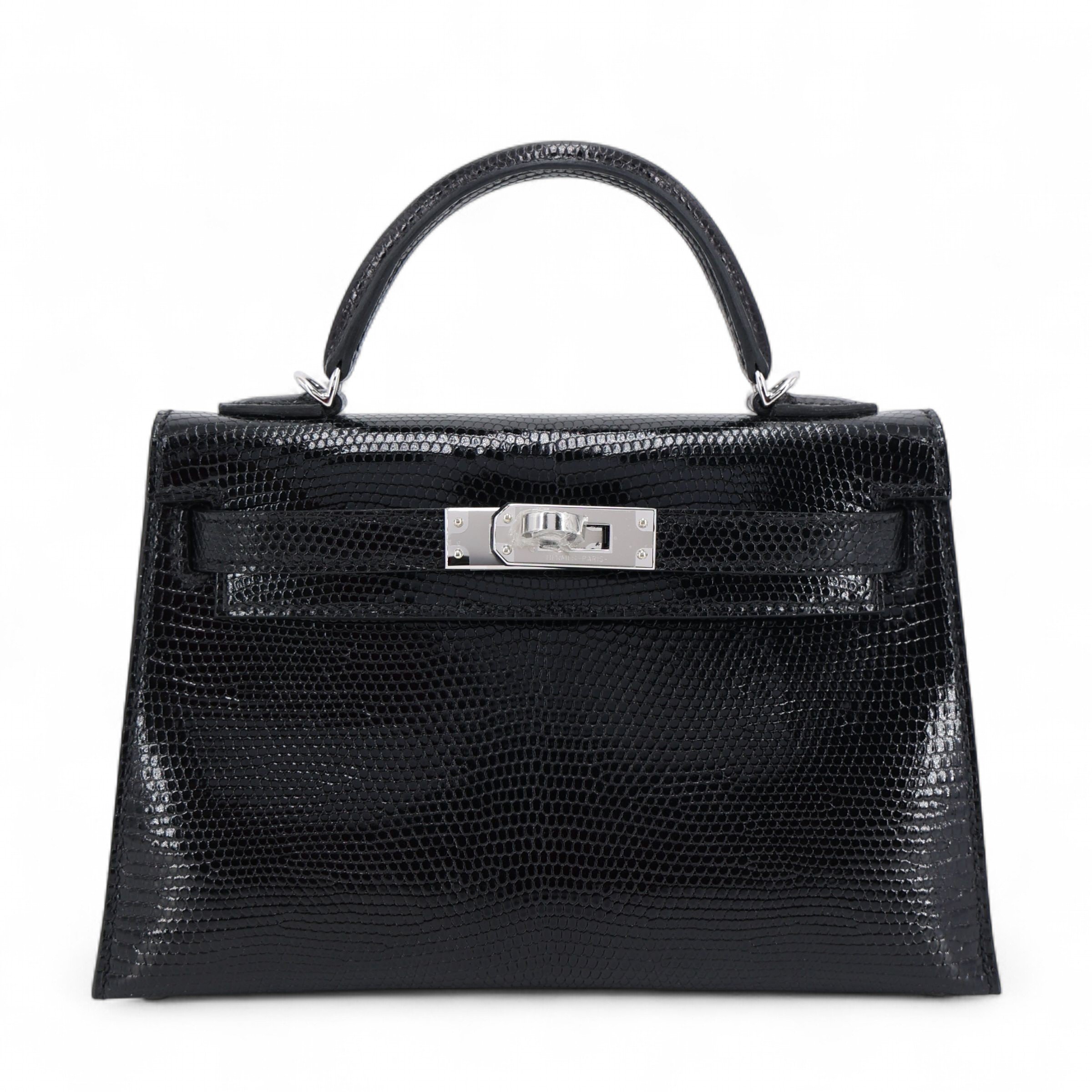 Brand New ( Rank N ) HERMÈS Mini Kelly II Noir (89) Lizard Palladium hardware K (2025)