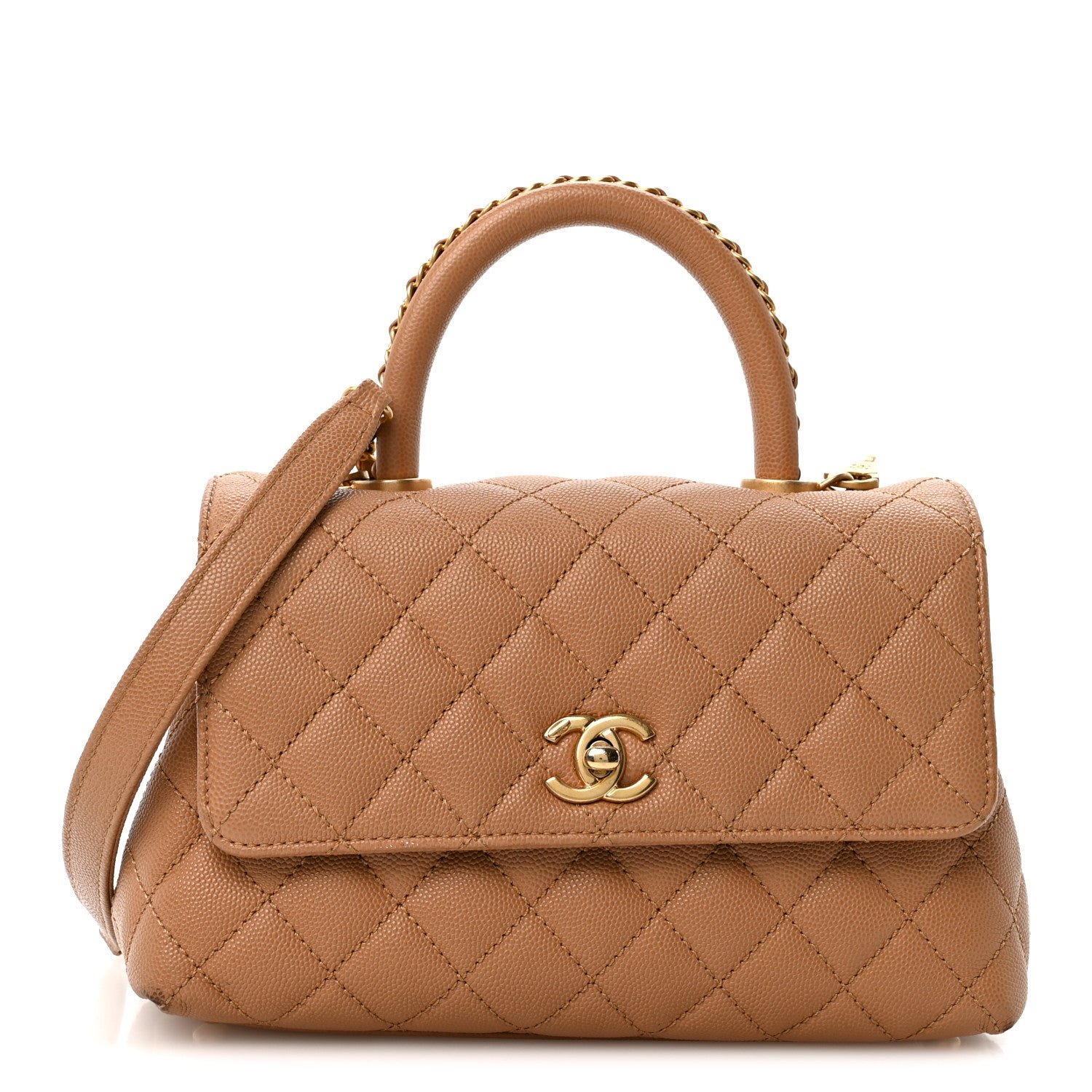 Chanel Caviar Quilted Mini Coco Chain Handle Flap Dark Beige