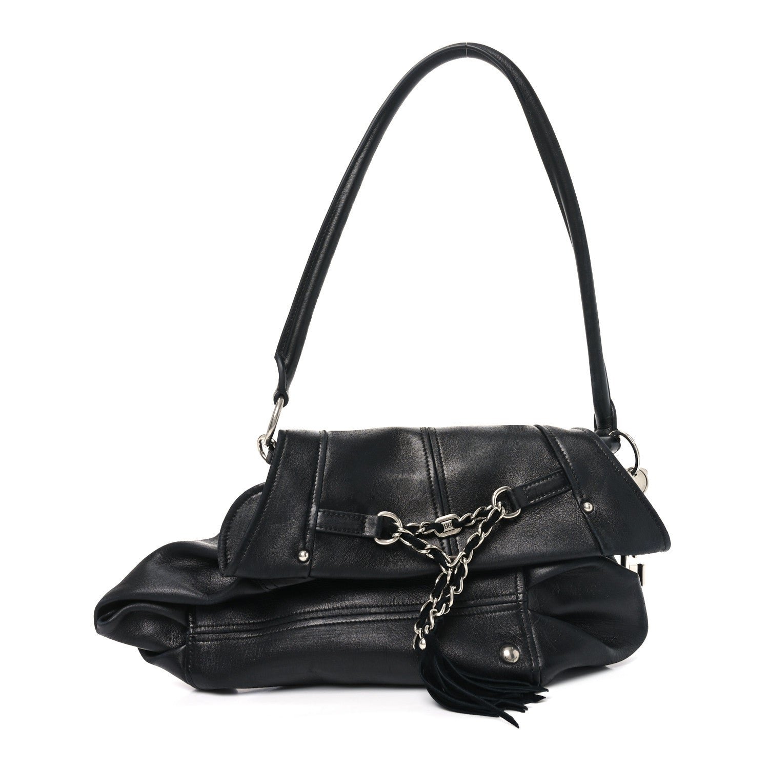 Balenciaga Distressed Calfskin Broken Chain Knot Clutch Black