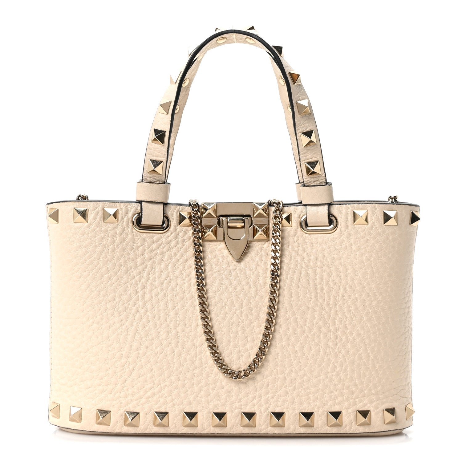 Valentino Garavani Grainy Calfskin Mini Rockstud Flip Lock Tote Ivory
