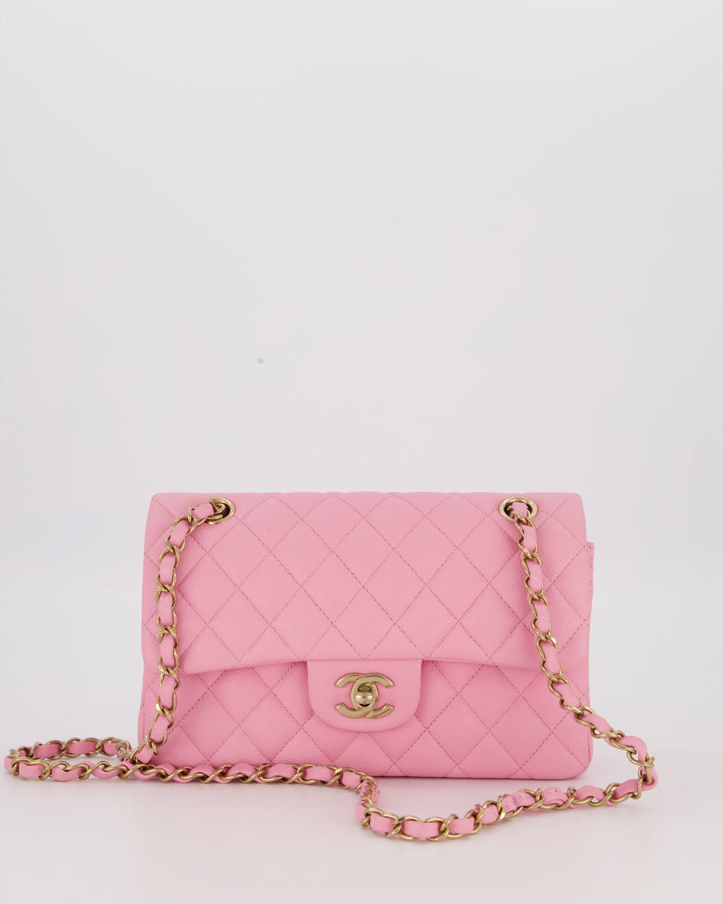 Chanel 23P Bubblegum Pink Classic Small Double Flap Bag in Caviar Leather with Gold Hardware
