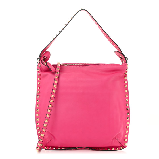 Valentino Garavani Vitello Small Rockstud Hobo Pop Fuxia