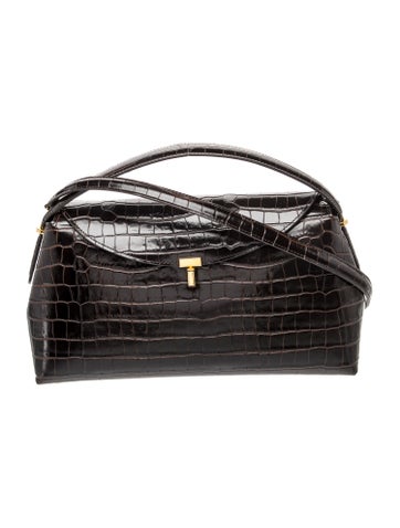 Embossed Leather T-Lock Top Handle Bag