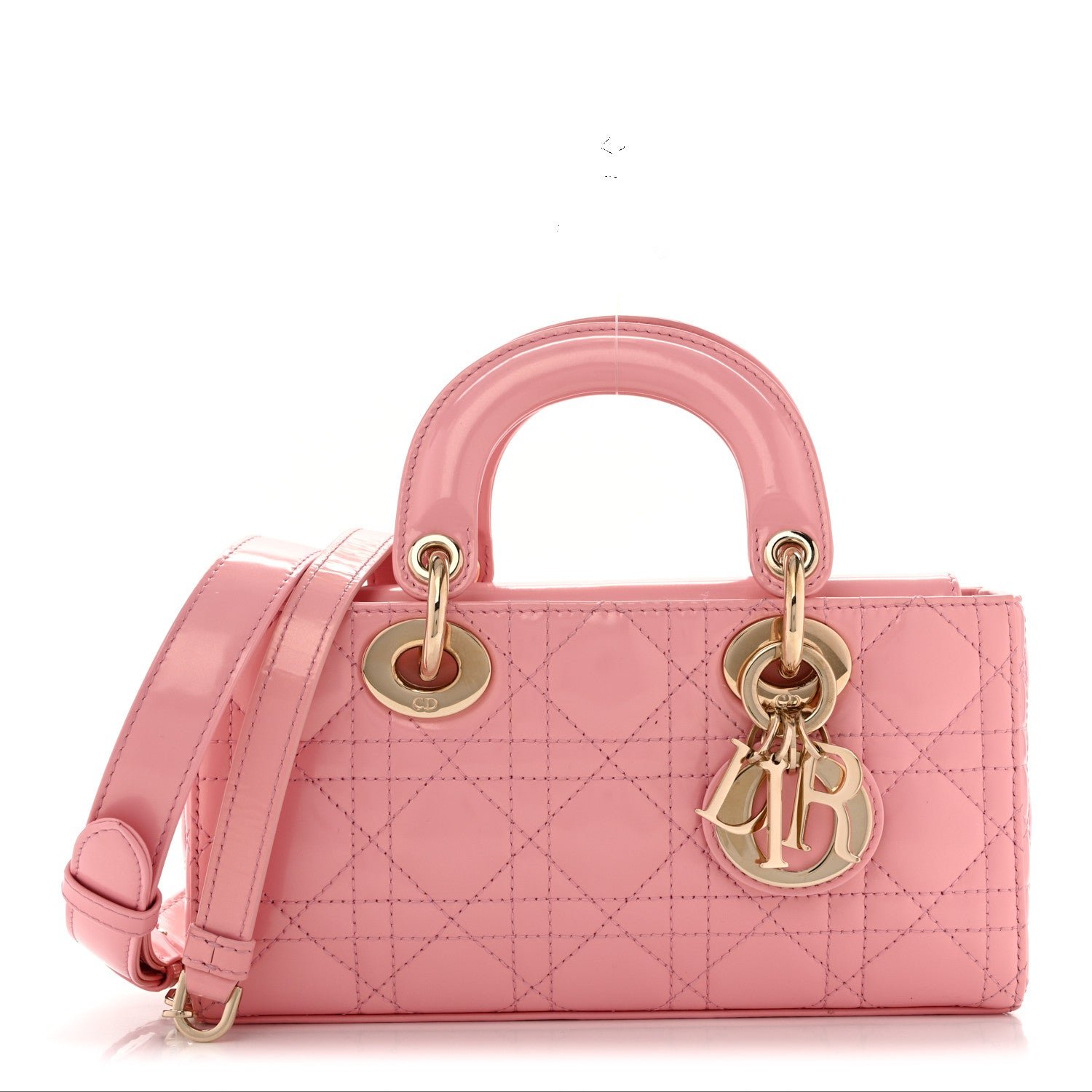 Christian Dior Metallic Lambskin Cannage Small Lady D-Joy Pink