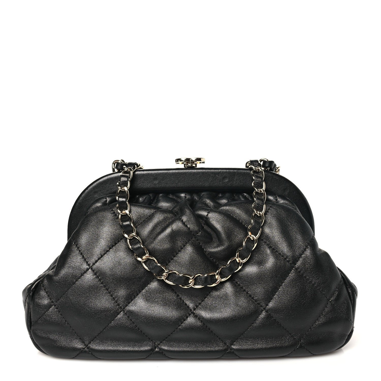 Chanel Lambskin Quilted CC Kisslock Clutch Black