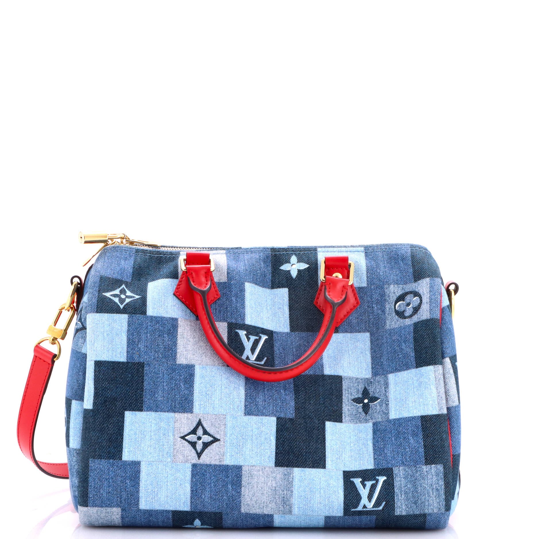 Speedy Bandouliere Bag Damier and Monogram Patchwork Denim 30
