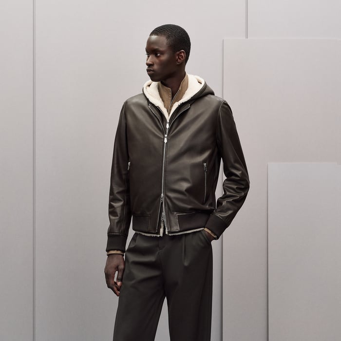 Kaki Hooded Rib-trim Jacket