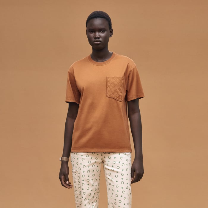 Marron Fauve Maxi Embroidered Pocket T-shirt