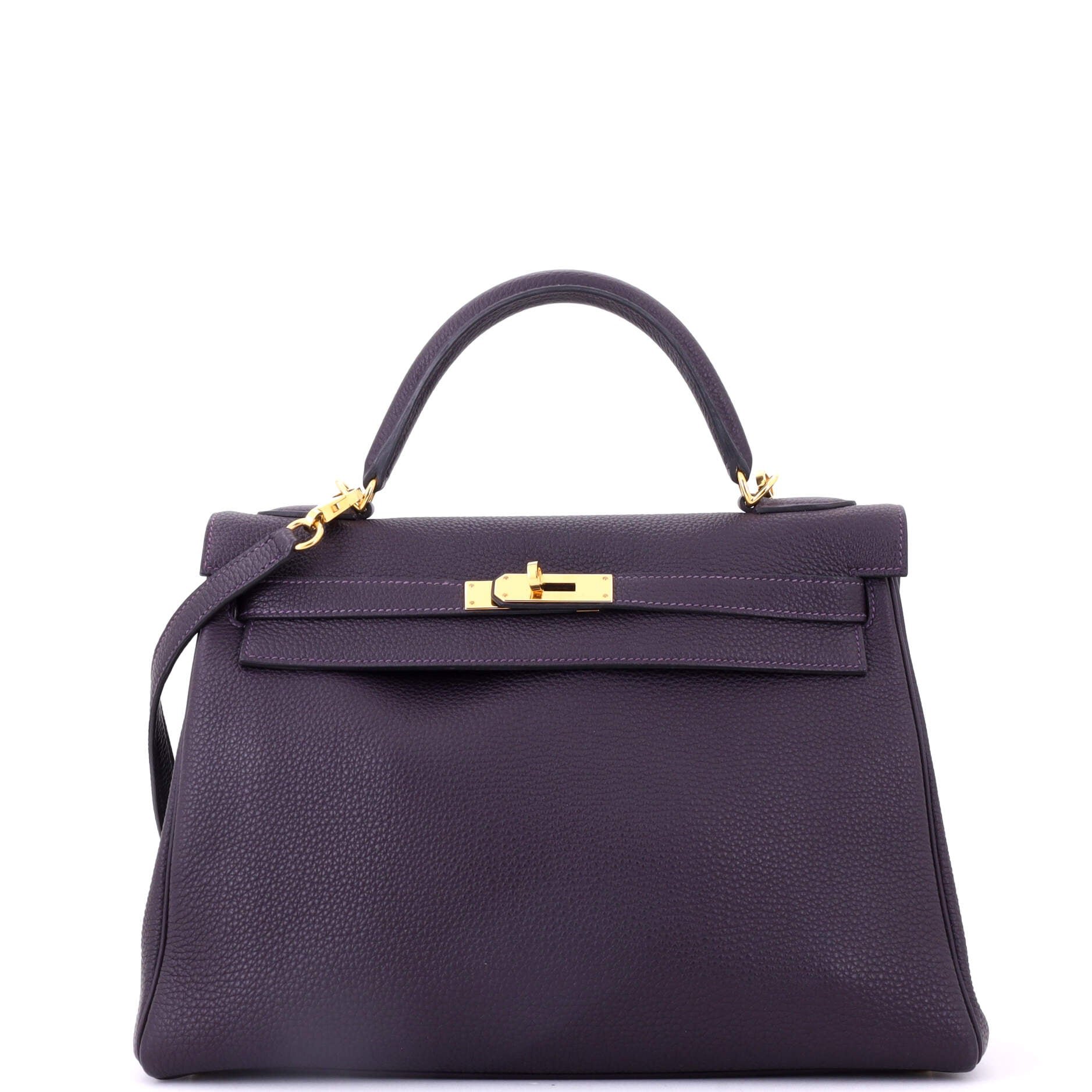 Hermes Kelly Handbag Raisin Togo with Gold Hardware 32