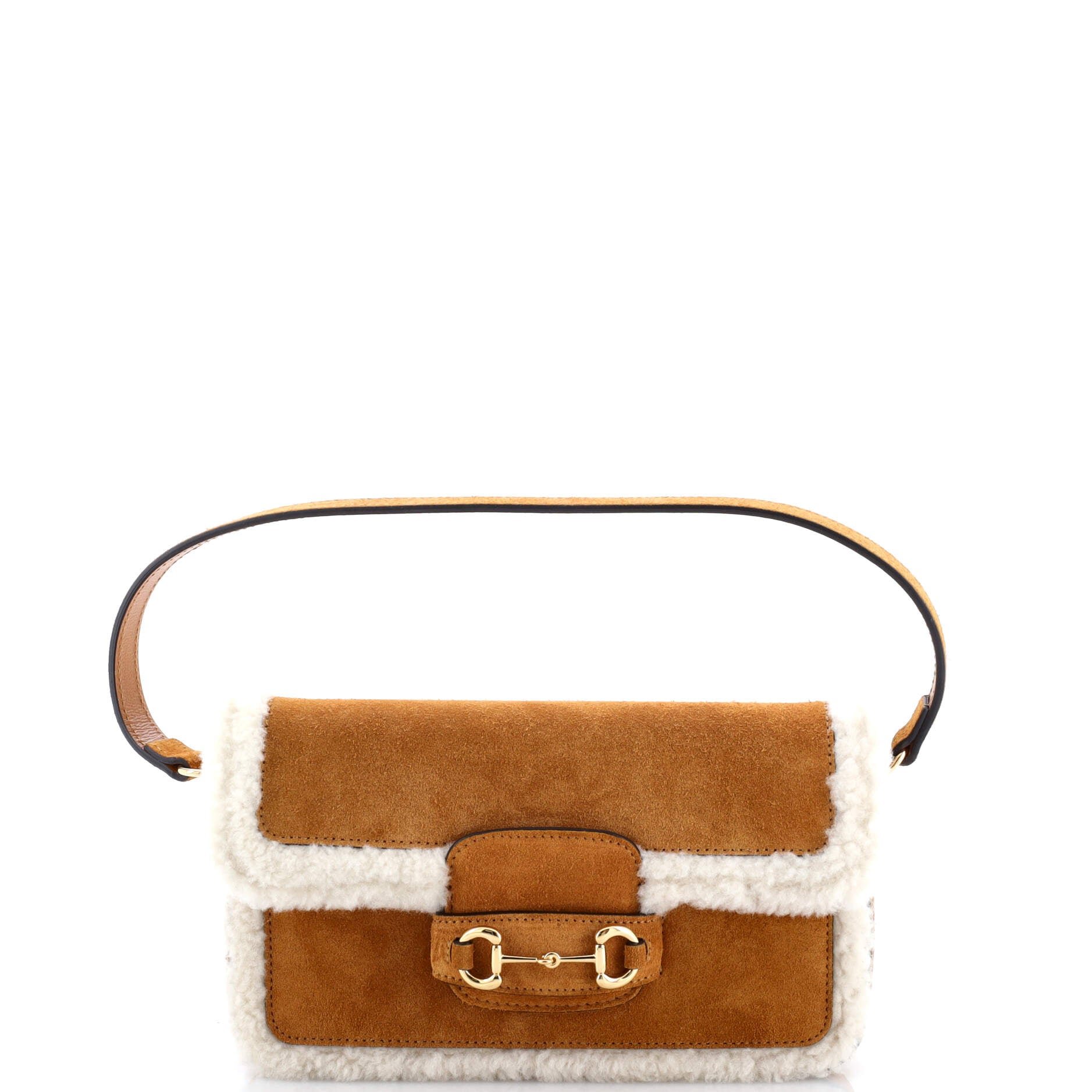 Gucci Horsebit 1955 Shoulder Bag Suede with Shearling Mini