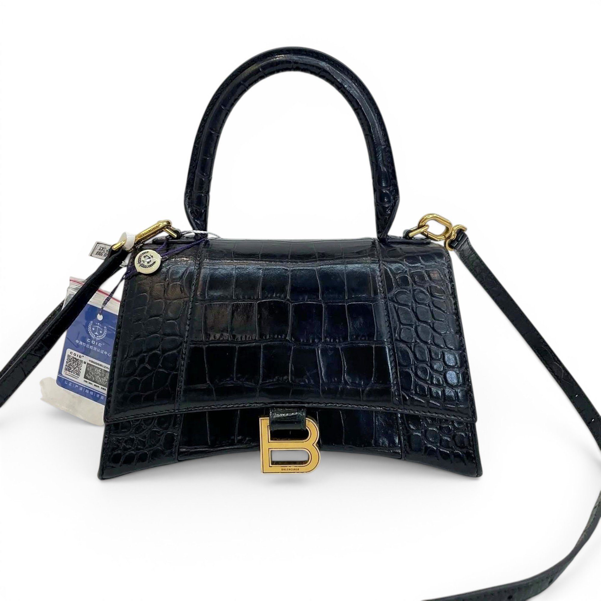 Hourglass patent leather crossbody bag