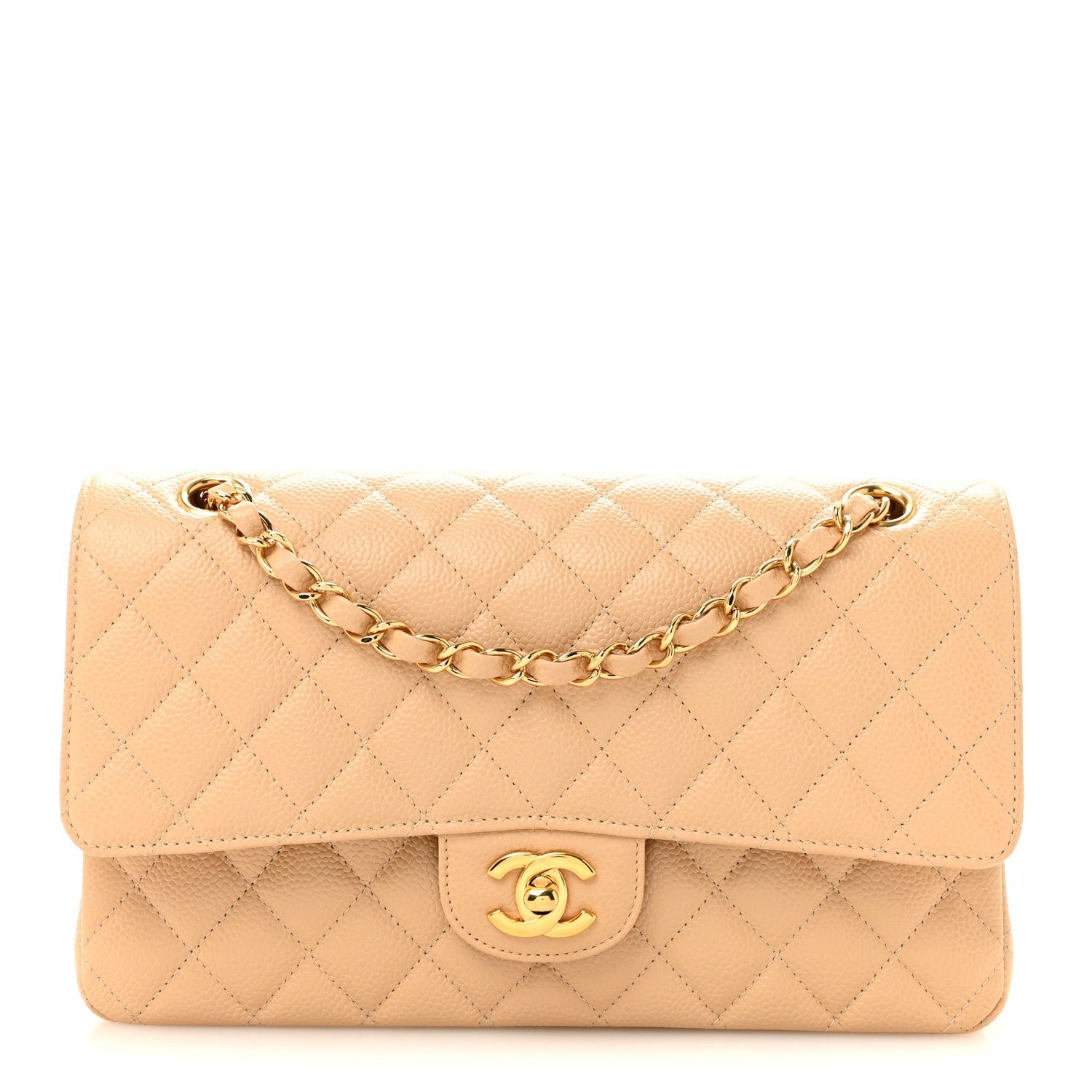 Chanel Caviar Quilted Medium Double Flap Beige