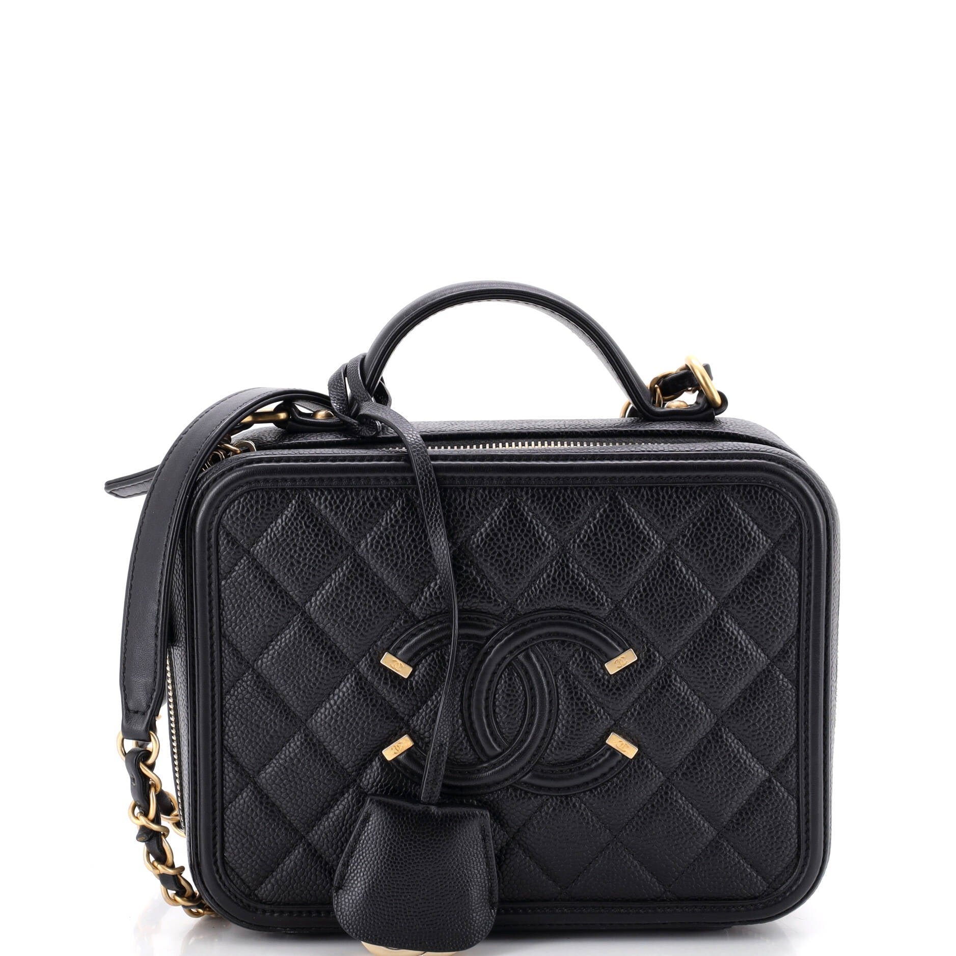 Filigree Vanity Case Quilted Caviar Medium
