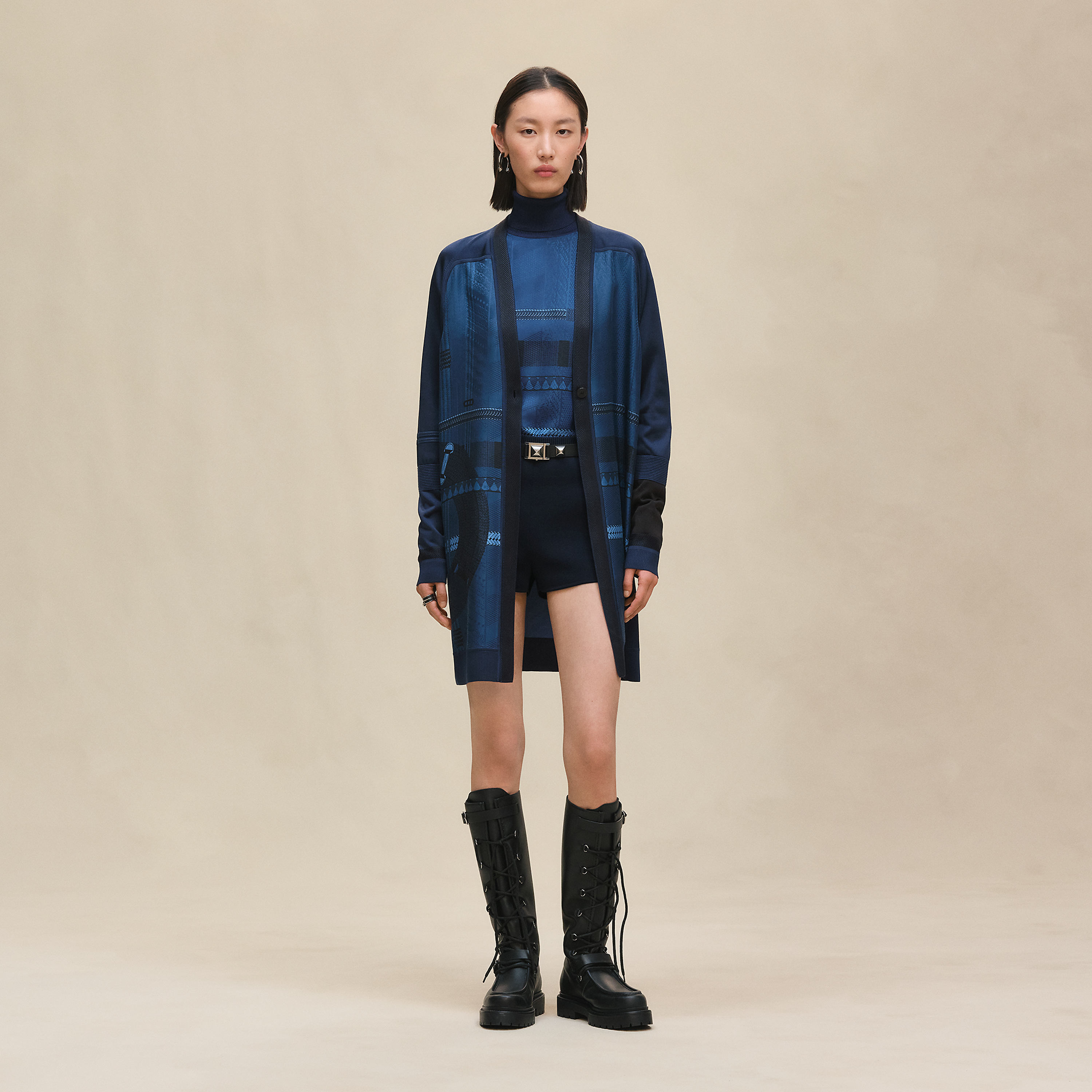 "Dressage Tressage" long-sleeve twillaine cardigan