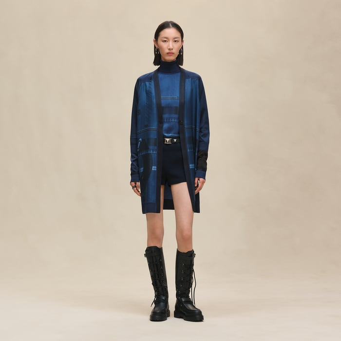 Bleu Encre "Dressage Tressage" Long-sleeve Twillaine Cardigan