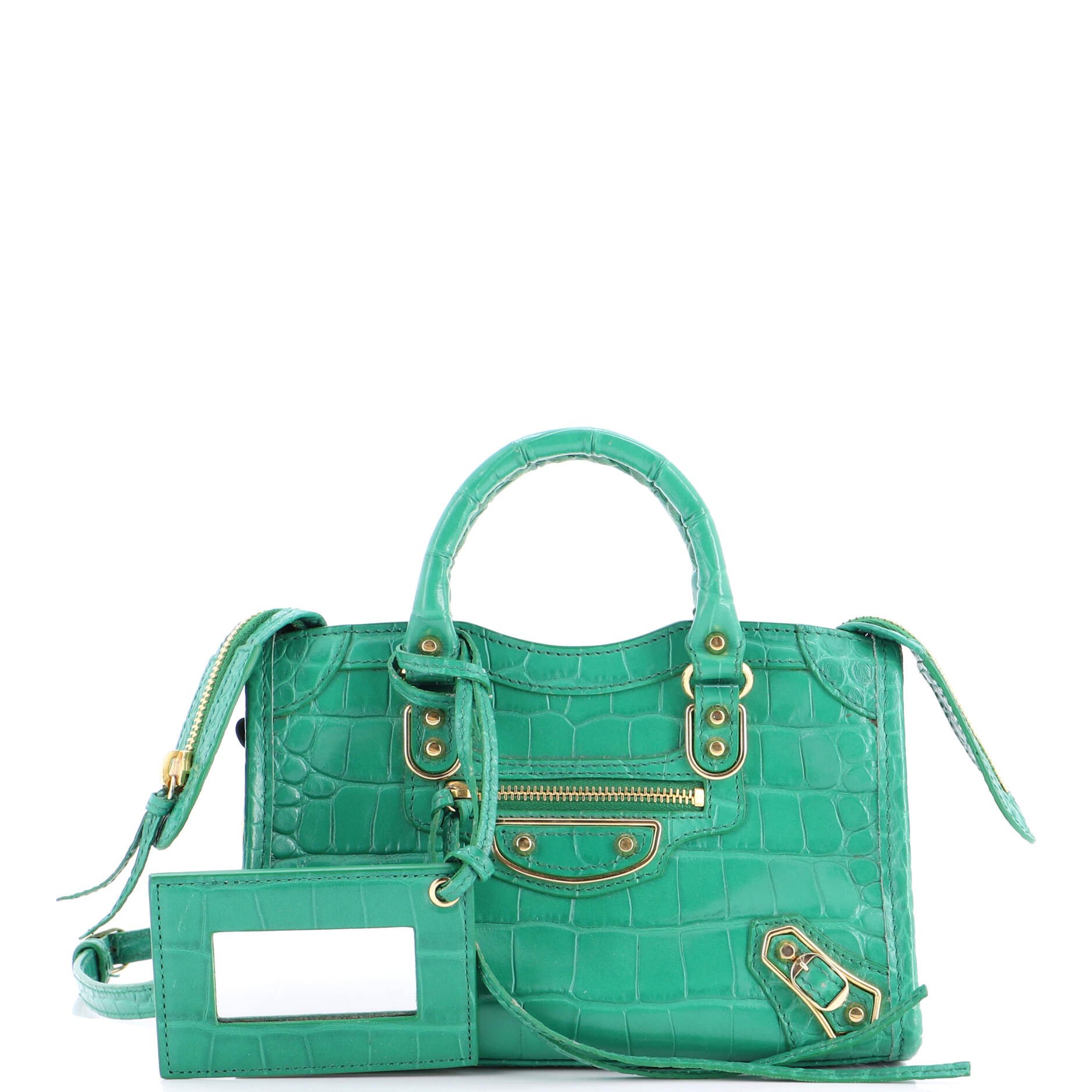 Balenciaga City Classic Metallic Edge Bag Crocodile Embossed Leather Nano