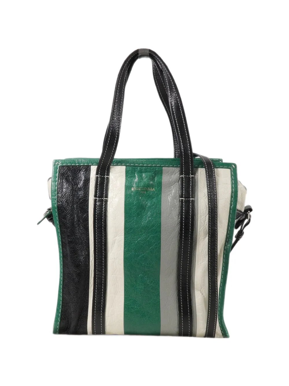 striped leather tote bag