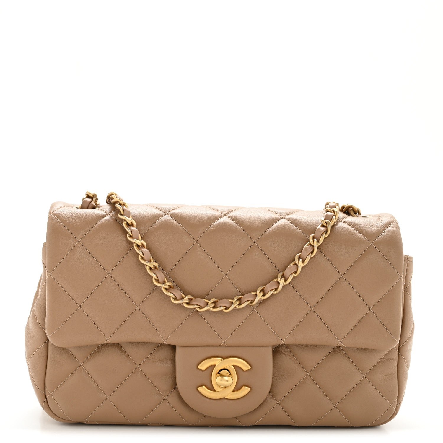 Chanel Lambskin Quilted Mini Rectangular Pearl Crush Flap Beige