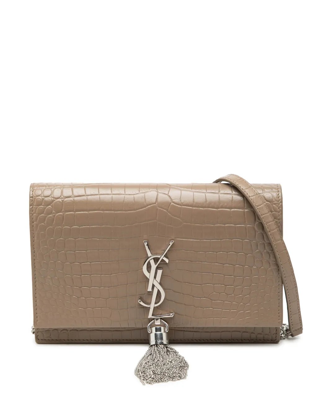 2019 Small Croc Embossed Leather Monogram Kate Tassel Wallet on Chain crossbody bag