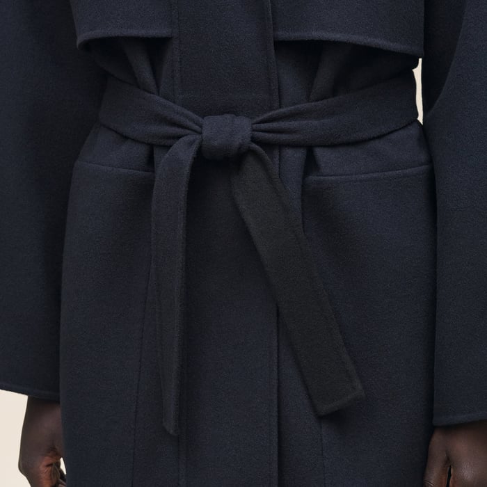 Bleu Noir Short Mixed Leather Cashmere Coat