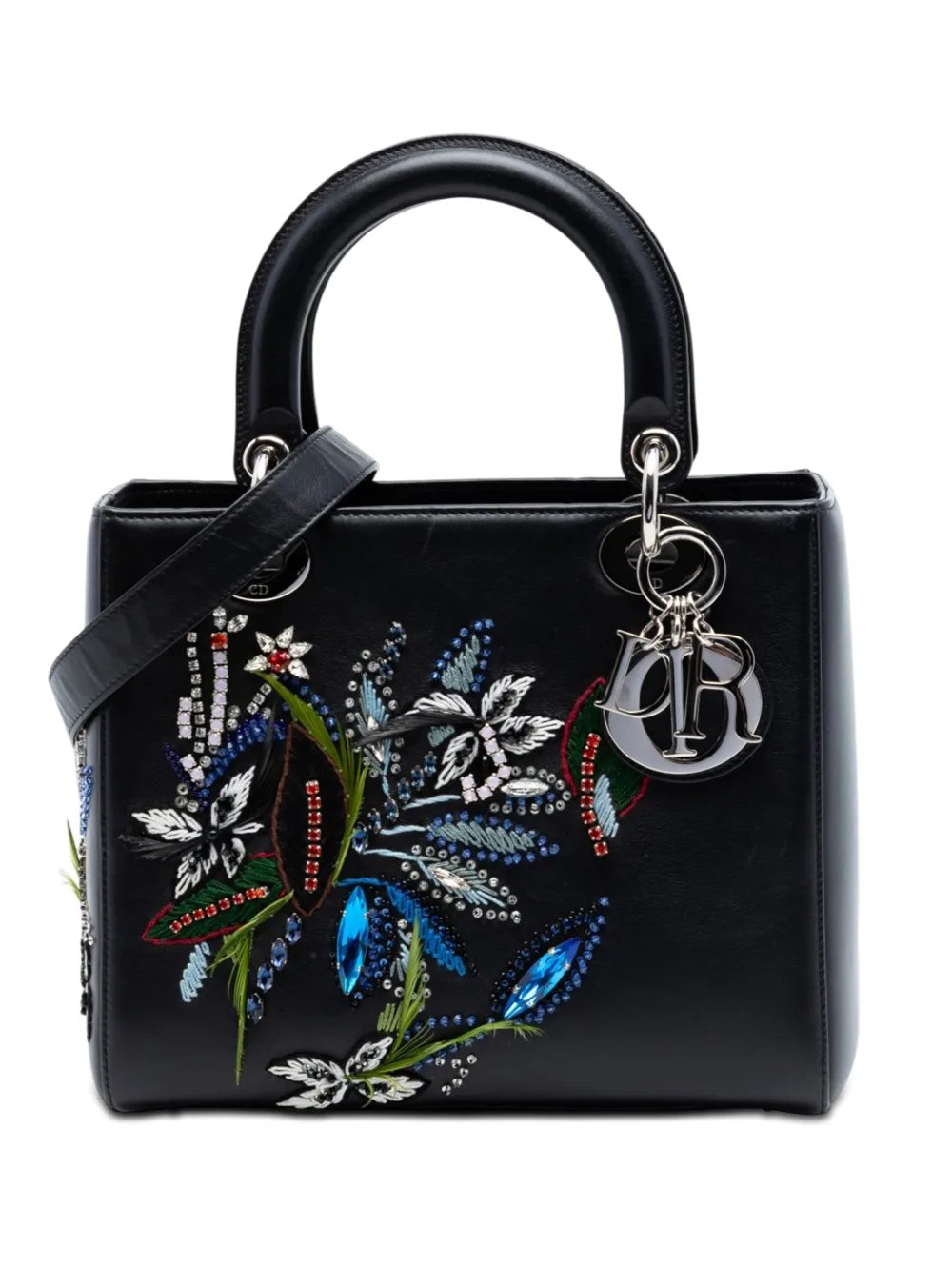 2016 Limited Edition Medium Smooth Calfskin Embroidered Beaded Floral Lady Dior satchel