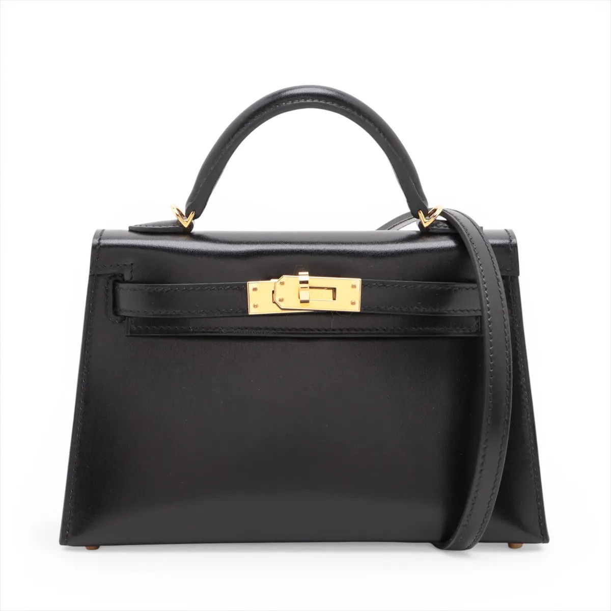 Hermès mini kelly 2 20 Serie Veau Tadelakt Black Gold Metal Fittings