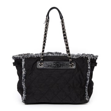 Canvas Horizontal Tweed Fringe Chain Tote
