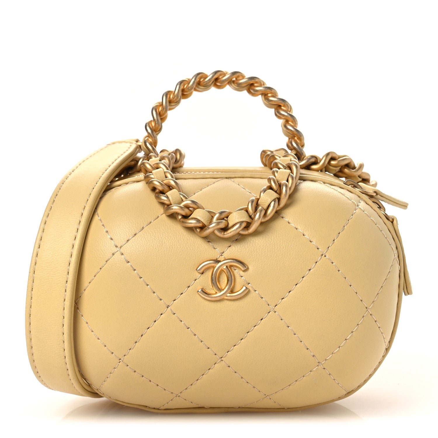 Chanel Lambskin Quilted CC Bubble Vanity Case With Chain Light Yellow