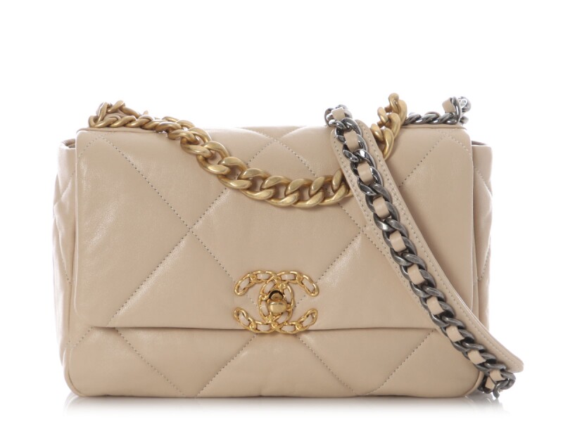Beige Quilted Lambskin Small 19 Flap Bag Mixed Hardware, 2020-2021