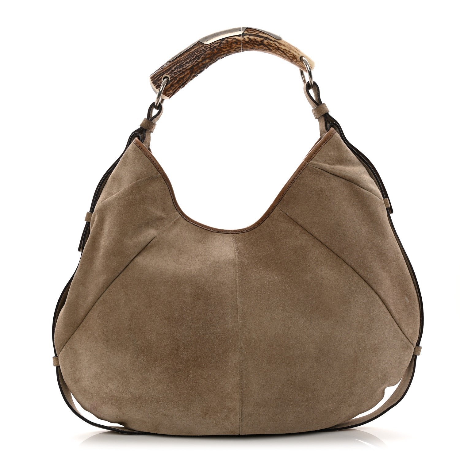 Saint Laurent Suede Buffalo Horn Mombasa Hobo Beige
