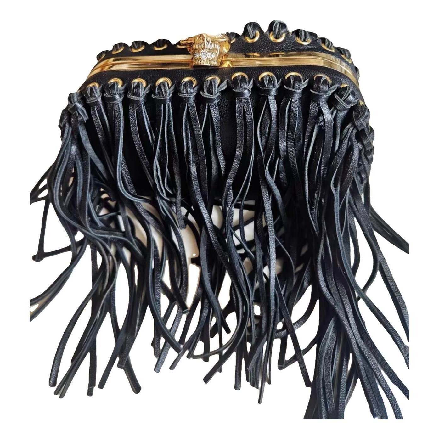 Skull leather clutch bag